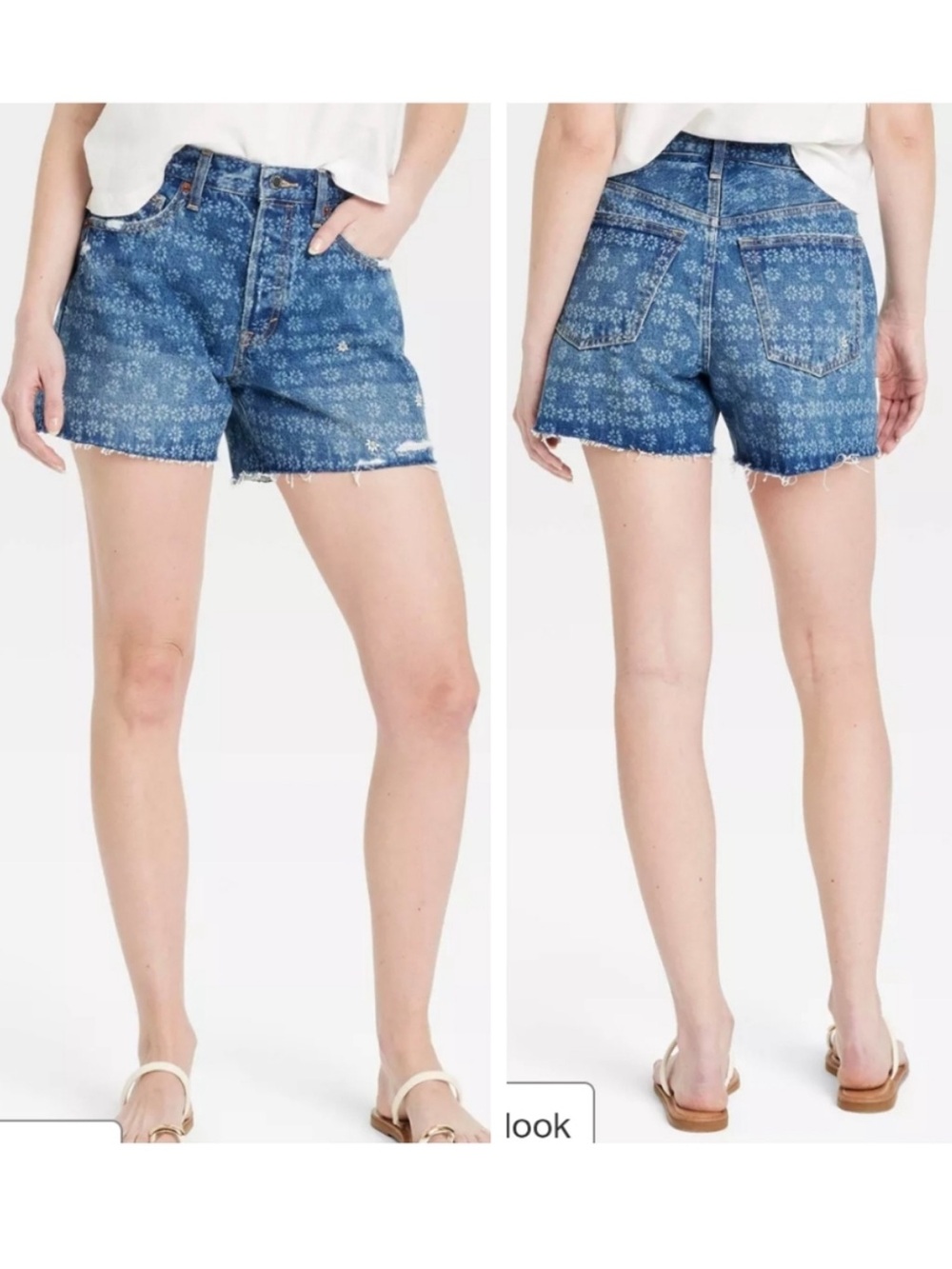 Universal Thread Mid-Rise 90's Baggy Denim Shorts 100% Cotton Daisy Floral